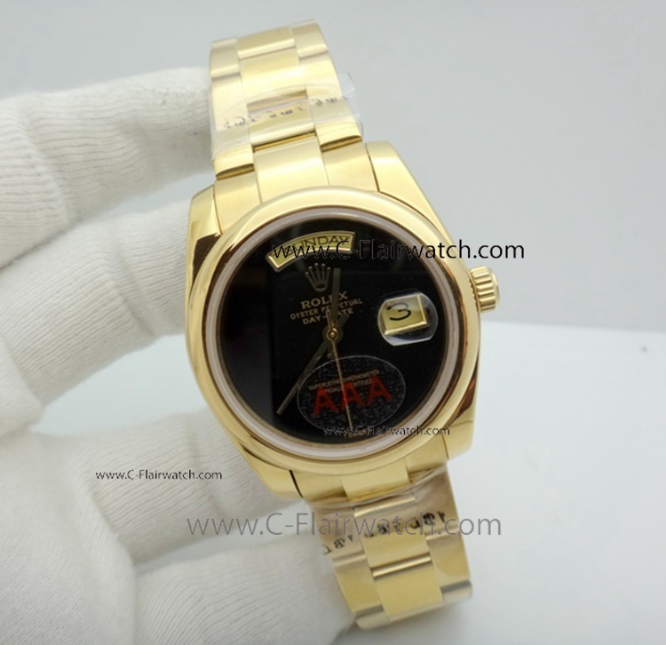 Replica Rolex Day Date 36mm Black Onyx Dial Gold Watch